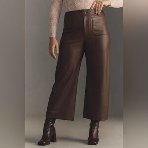 Anthropologie x Maeve Brown Collette Crop Wide Leg Faux Leather Pants 25P Petite
